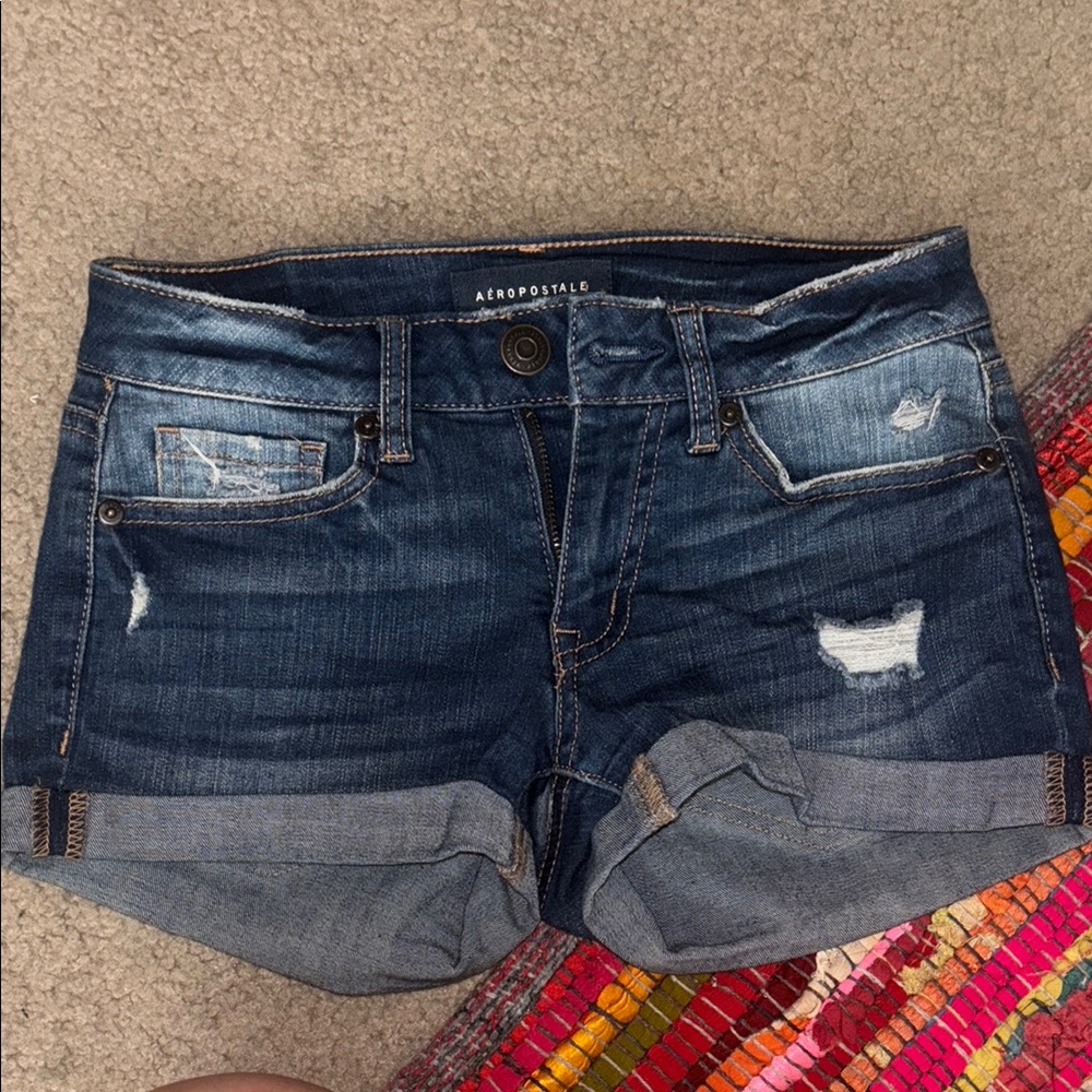 Aeropostale Blue Distressed Denim Shorts
